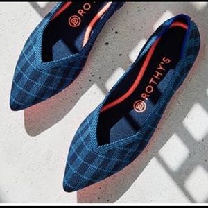 Rothy's Shoes | Rothys Indigo Gingham Plaid Point Size W9| Color: Blue/Orange |